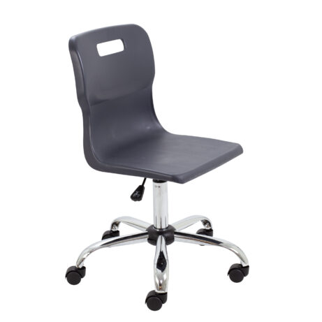 Titan Swivel Senior Chair in Charcoal with Chrome Base and Castors, Size 5-6.