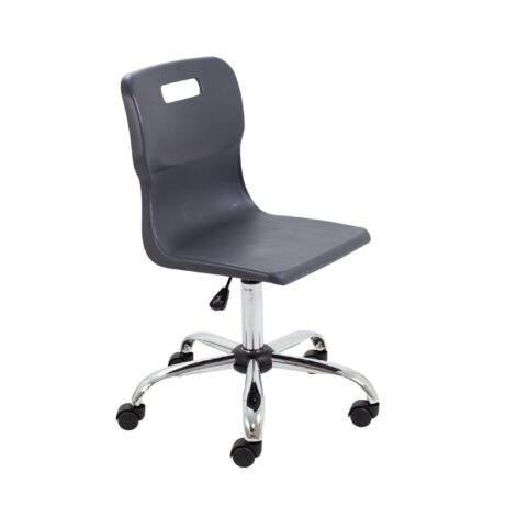 Titan Swivel Senior Chair in Charcoal with Chrome Base and Castors, Size 5-6.