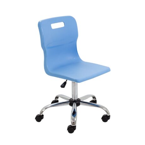 Titan Swivel Senior Chair, Size 5-6, Sky Blue seat, Chrome base with castors.