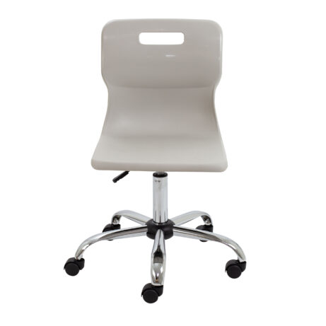 Titan Swivel Senior Chair in light grey with a chrome base and five castors, featuring ergonomic design for classroom use.