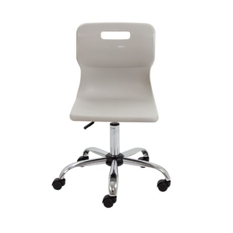 Titan Swivel Senior Chair in light grey with a chrome base and five castors, featuring ergonomic design for classroom use.