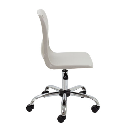 Titan Swivel Senior Chair in white with chrome base and five castors, designed for educational seating and ergonomic support.