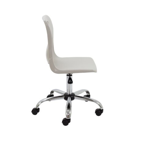 Titan Swivel Senior Chair in white with chrome base and five castors, designed for educational seating and ergonomic support.