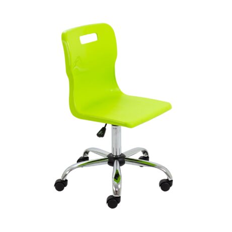 Titan Swivel Senior Chair, Size 5-6, Lime seat with chrome base and casters. Ideal for modern office settings.