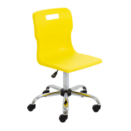 Titan Swivel Senior Chair, Size 5-6, yellow seat with chrome base and castors. Ideal for comfort and mobility.