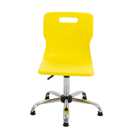 Titan Swivel Senior Chair in yellow with chrome base and glides, designed for versatile classroom seating.