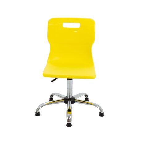 Titan Swivel Senior Chair in yellow with chrome base and glides, designed for versatile classroom seating.