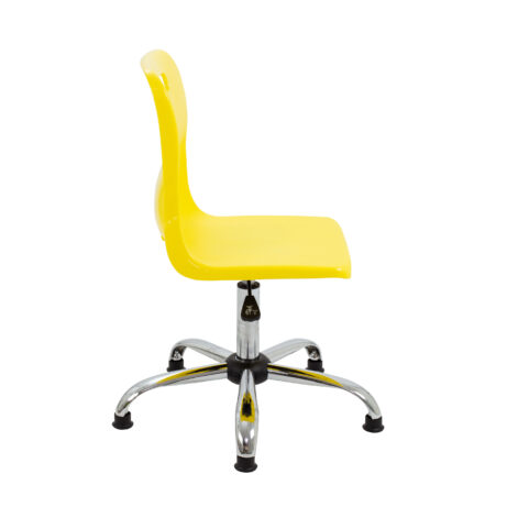 Titan Swivel Senior Chair in yellow with chrome base and glides, designed for versatile classroom seating and lumbar support.