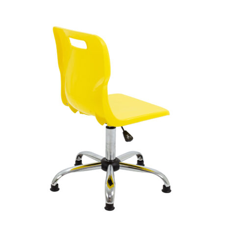Titan Swivel Senior Chair in yellow with a chrome base and glides, designed for educational seating and lumbar support.