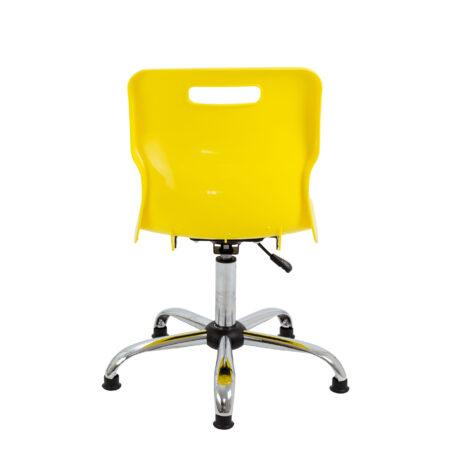 Titan Swivel Senior Chair in yellow with chrome base, glides, lumbar support, and anti-tilt design for classroom use.