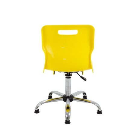 Titan Swivel Senior Chair in yellow with chrome base, glides, lumbar support, and anti-tilt design for classroom use.