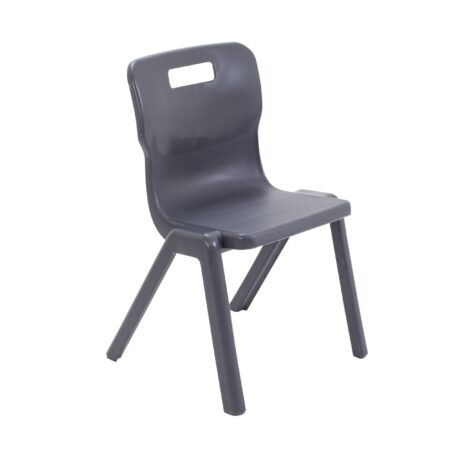 Titan One Piece Chair, Size 4, in charcoal colour, featuring a sturdy plastic construction and angled legs.