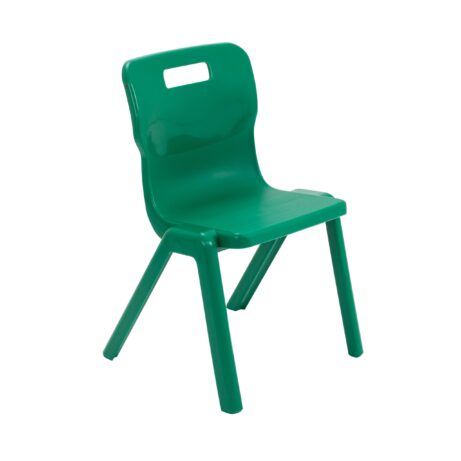 Titan One Piece Chair, Size 4, bright green color, made of durable plastic with a back handle for easy lifting.
