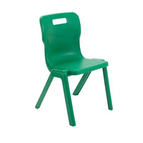 Titan One Piece Chair, Size 5, in vibrant green, featuring a curved backrest and sturdy legs.