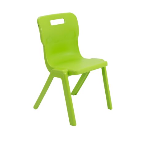 Titan One Piece Chair, Size 5, in vibrant lime colour with a sturdy design and a useful handle.
