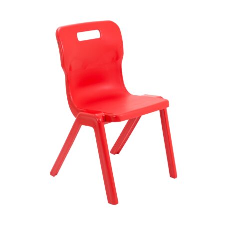 Titan One Piece Chair, Size 5, in vibrant red, featuring a sturdy plastic design and supportive backrest.