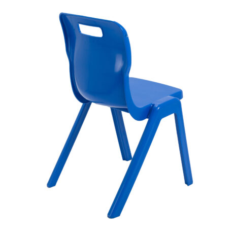 Titan Antibacterial One Piece Chair in blue, stackable design with carry handle, ideal for educational settings.