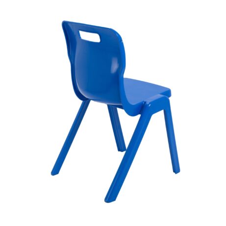 Titan Antibacterial One Piece Chair in blue, stackable design with carry handle, ideal for educational settings.