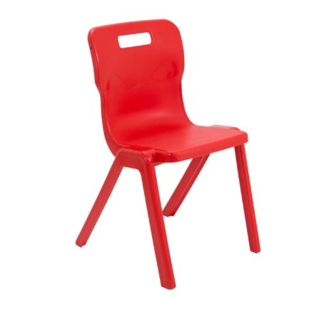 Titan One Piece Chair, Size 6, in vibrant red, featuring a durable plastic design and ergonomic shape.