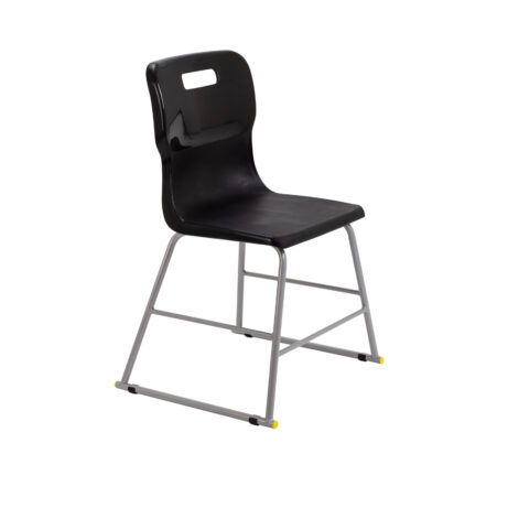 Titan High Chair, Size 3, Black plastic seat with metal frame, designed for durability and safety.