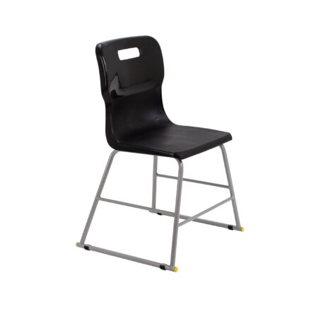 Titan High Chair, Size 3, Black plastic seat with metal frame, designed for durability and safety.