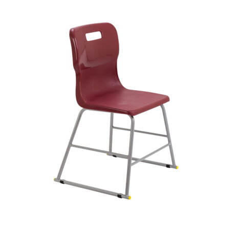 Titan High Chair, Size 3, in burgundy with a molded plastic seat and metal frame.