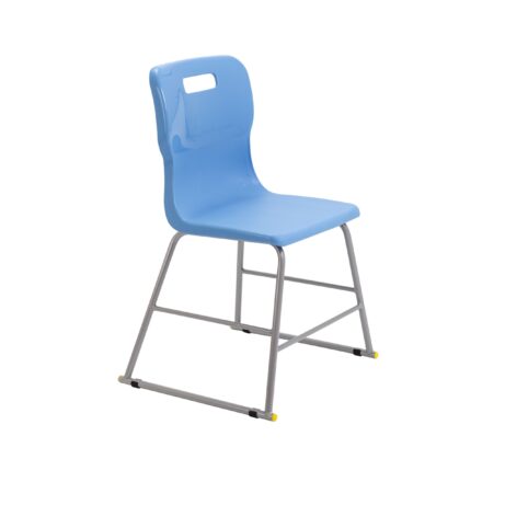 Titan High Chair, Size 3, Sky Blue, featuring a sturdy metal frame and ergonomic plastic seat.