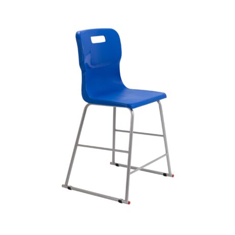 Titan High Chair, Size 4, blue plastic seat with metal frame and footrest. Perfect for classrooms or study areas.