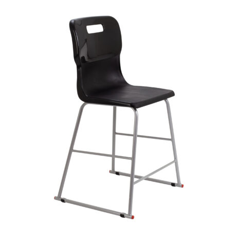 Titan High Chair, Size 4, in black with a sleek plastic seat and sturdy metal frame.