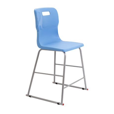 Titan High Chair, Size 4, in Sky Blue with a sturdy metal frame and molded plastic seat.