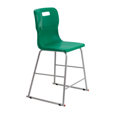 Titan High Chair, Size 4, green plastic seat with metal frame, sturdy design for educational or commercial use.