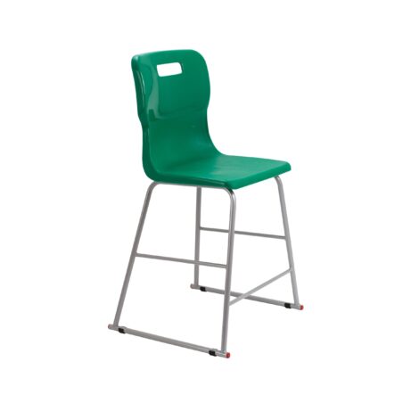 Titan High Chair, Size 4, green plastic seat with metal frame, sturdy design for educational or commercial use.