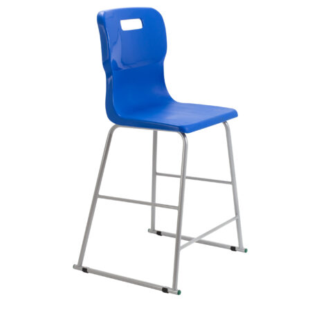 Titan High Chair, Size 5, featuring a blue seat and silver metal frame. Ideal for educational settings.