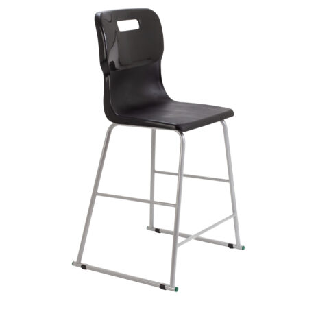 Titan High Chair, Size 5, Black with plastic seat and metal frame, suitable for educational or casual settings.