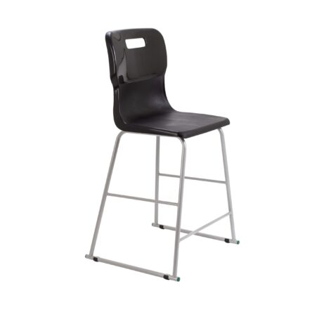Titan High Chair, Size 5, Black with plastic seat and metal frame, suitable for educational or casual settings.