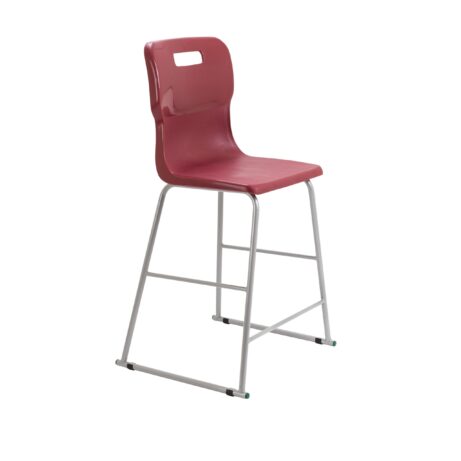 Titan High Chair, Size 5, burgundy plastic seat with a silver metal frame. Ideal for educational environments.