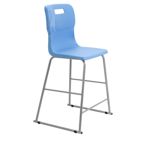 Titan High Chair, Size 5, Sky Blue seat with silver metal frame and a cutout handle in the backrest.