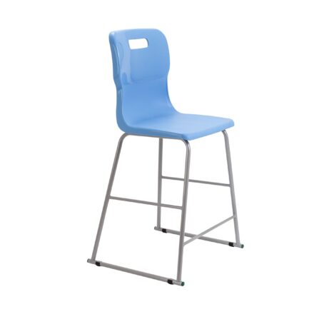 Titan High Chair, Size 5, Sky Blue seat with silver metal frame and a cutout handle in the backrest.