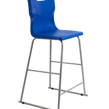 Titan High Chair, Size 6, blue plastic seat, metal frame with footrest, designed for durability and comfort.