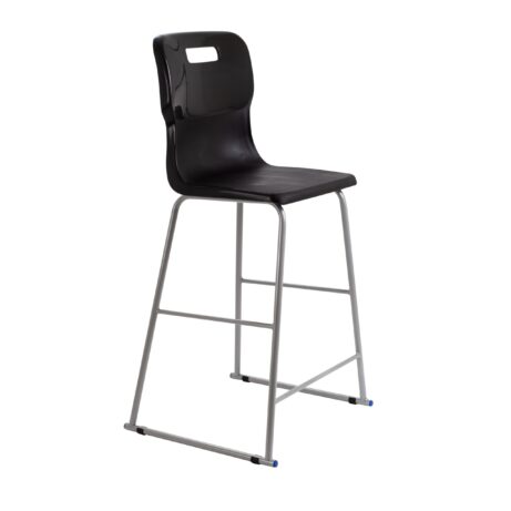 Titan High Chair Size 6 in black, featuring a sleek plastic seat and a sturdy metal frame.