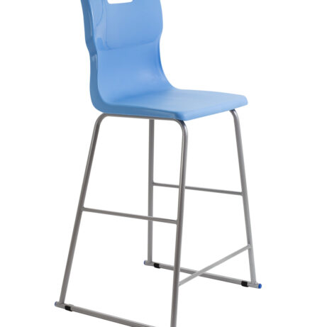 Titan High Chair, Size 6, Sky Blue seat with a silver metal frame and backrest design.