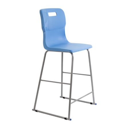 Titan High Chair, Size 6, Sky Blue seat with a silver metal frame and backrest design.