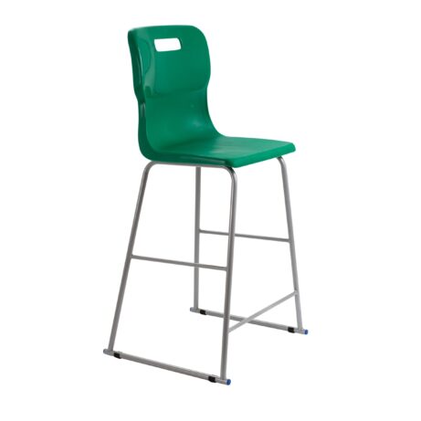 Titan High Chair, Size 6, green plastic seat with a metal frame and footrest. Ideal for classrooms or dining areas.