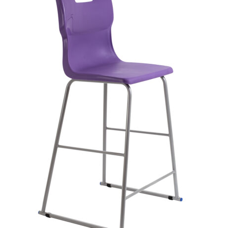 Titan High Chair, Size 6, featuring a purple plastic seat and silver metal frame. Ideal for modern spaces.