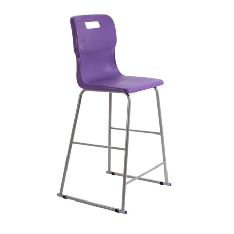 Titan High Chair, Size 6, featuring a purple plastic seat and silver metal frame. Ideal for modern spaces.
