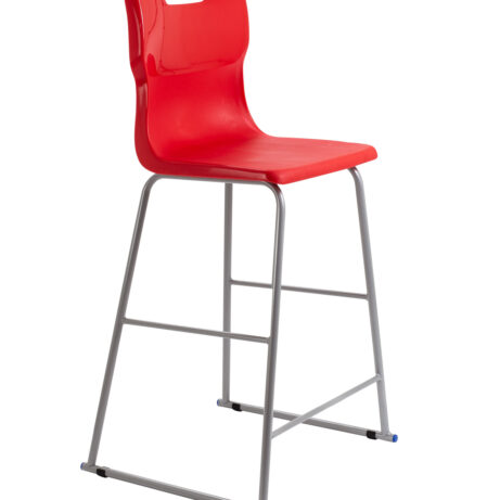 Titan High Chair, Size 6, red plastic seat and backrest with a silver metal frame.