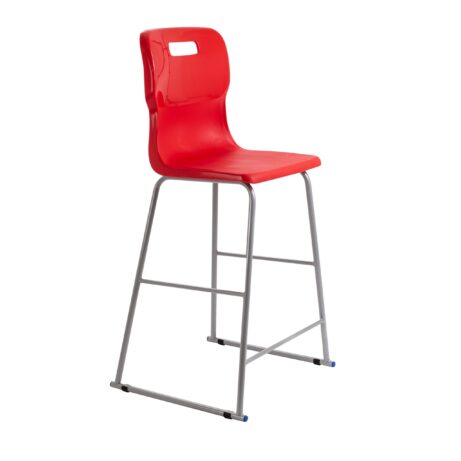 Titan High Chair, Size 6, red plastic seat and backrest with a silver metal frame.