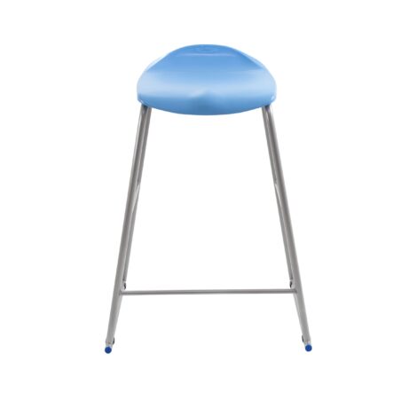 Titan Stool in blue with a metal frame, featuring an anti-tilt base and lumbar support for ergonomic classroom seating.