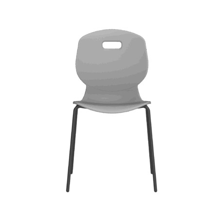 Titan Arc 4 Leg Chair in grey, ergonomic curved back, anti-tilt design, eco-friendly, suitable for educational spaces.