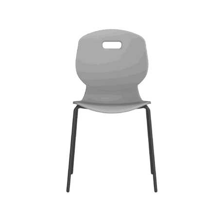 Titan Arc 4 Leg Chair with Brace, grey seat, black four-leg frame, designed for educational seating with anti-tilt stability.